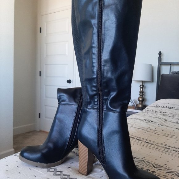 Lane Bryant Black Faux Leather Knee High Riding Boot in Wide - Picture 2 of 6